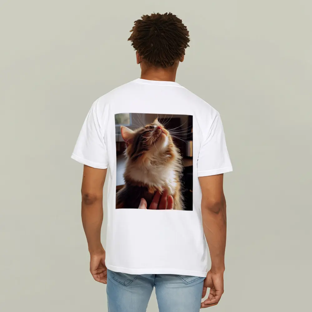 Fluffy Calico Cat Enjoying Indoor Chin Scratch – T-Shirts
