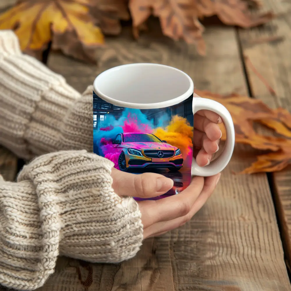 Mercedes C Class Colorful Smoke Industrial Garage – Mugs