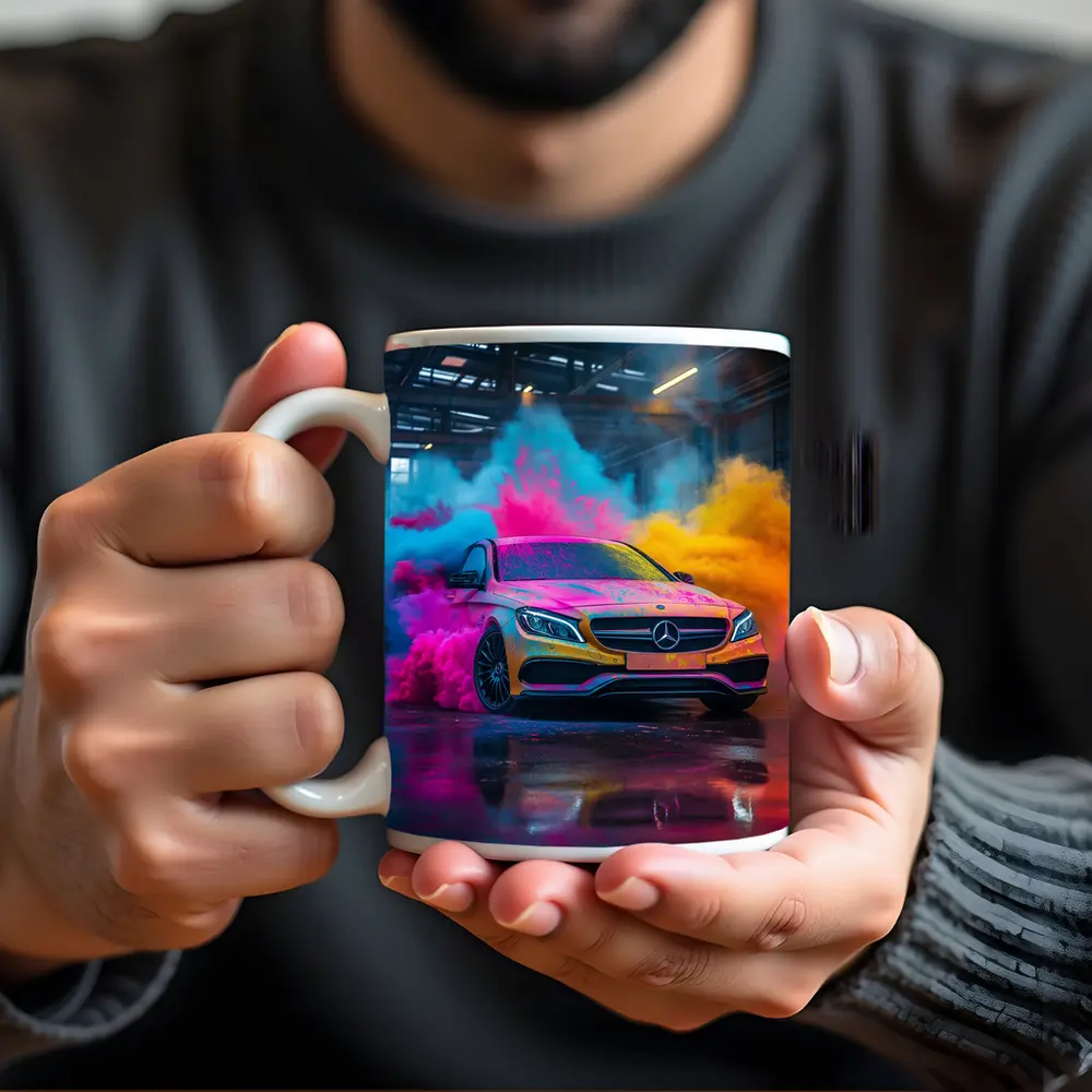 Mercedes C Class Colorful Smoke Industrial Garage – Mugs