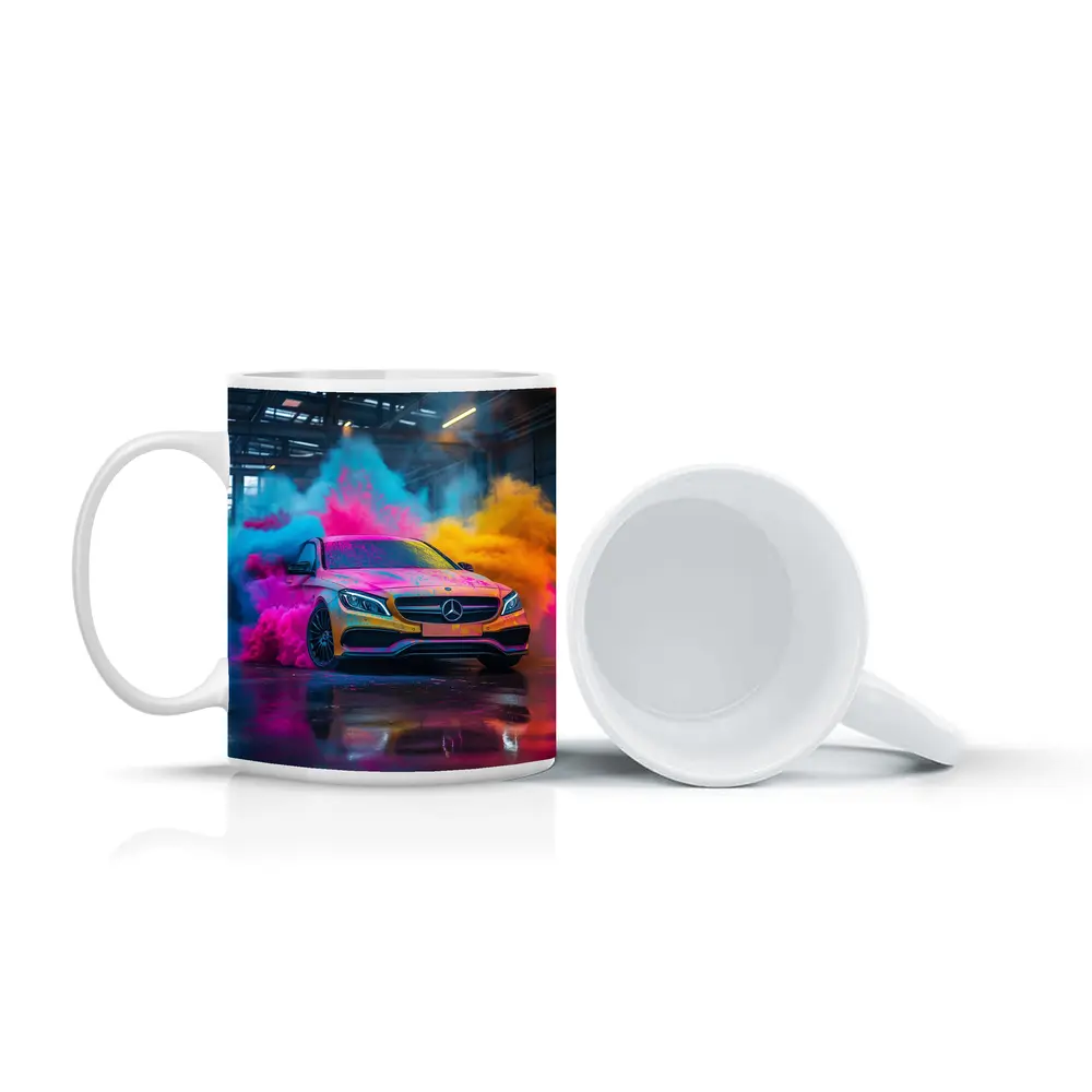 Mercedes C Class Colorful Smoke Industrial Garage – Mugs