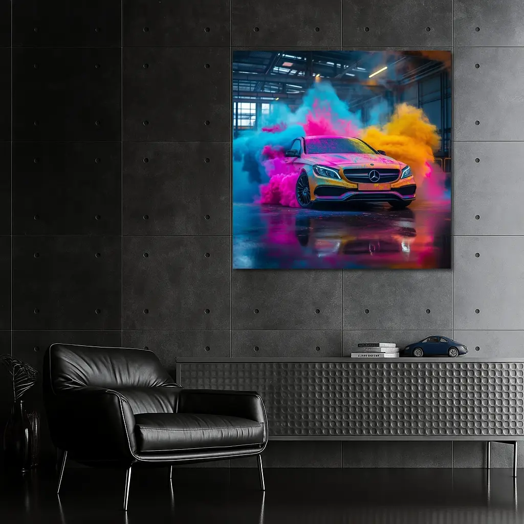 Mercedes C Class Colorful Smoke Industrial Garage – Wall Art