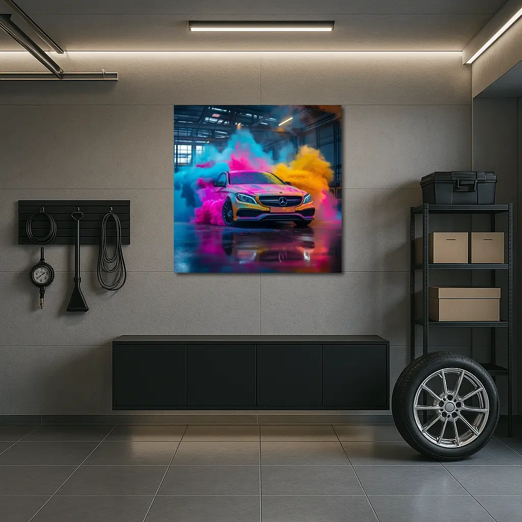 Mercedes C Class Colorful Smoke Industrial Garage – Wall Art