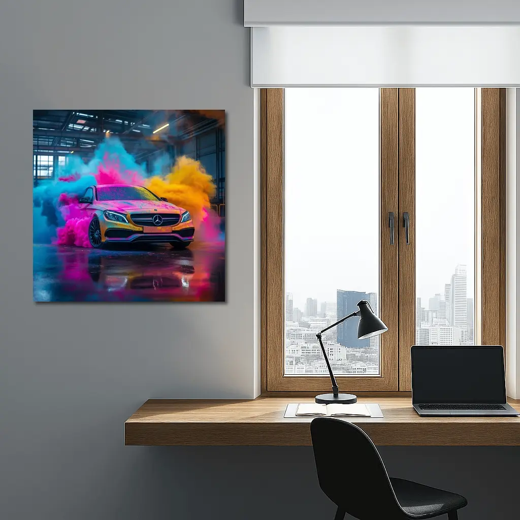 Mercedes C Class Colorful Smoke Industrial Garage – Wall Art