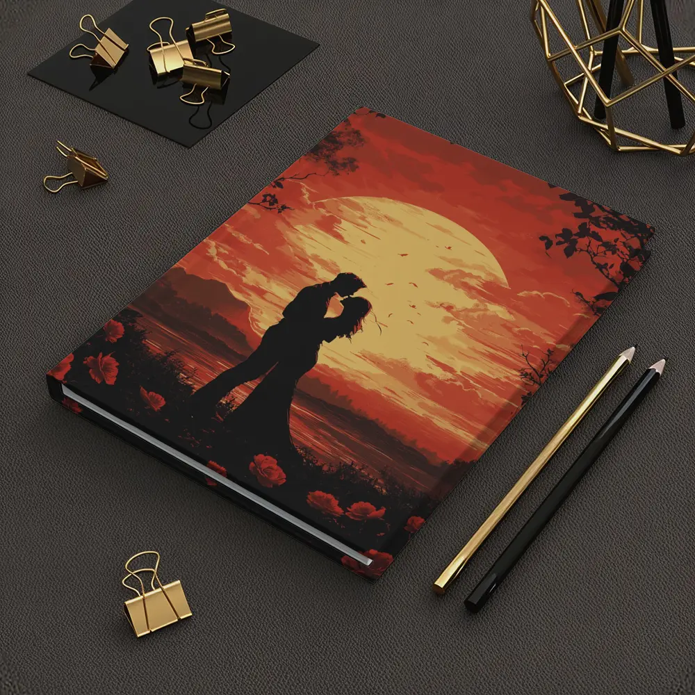 Romantic Couple Silhouette Red Moon Roses – Notebooks