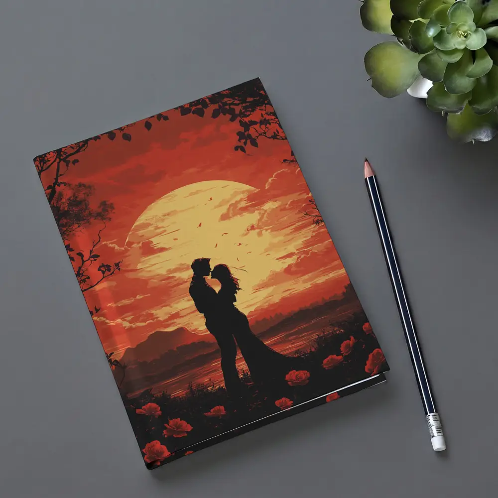 Romantic Couple Silhouette Red Moon Roses – Notebooks