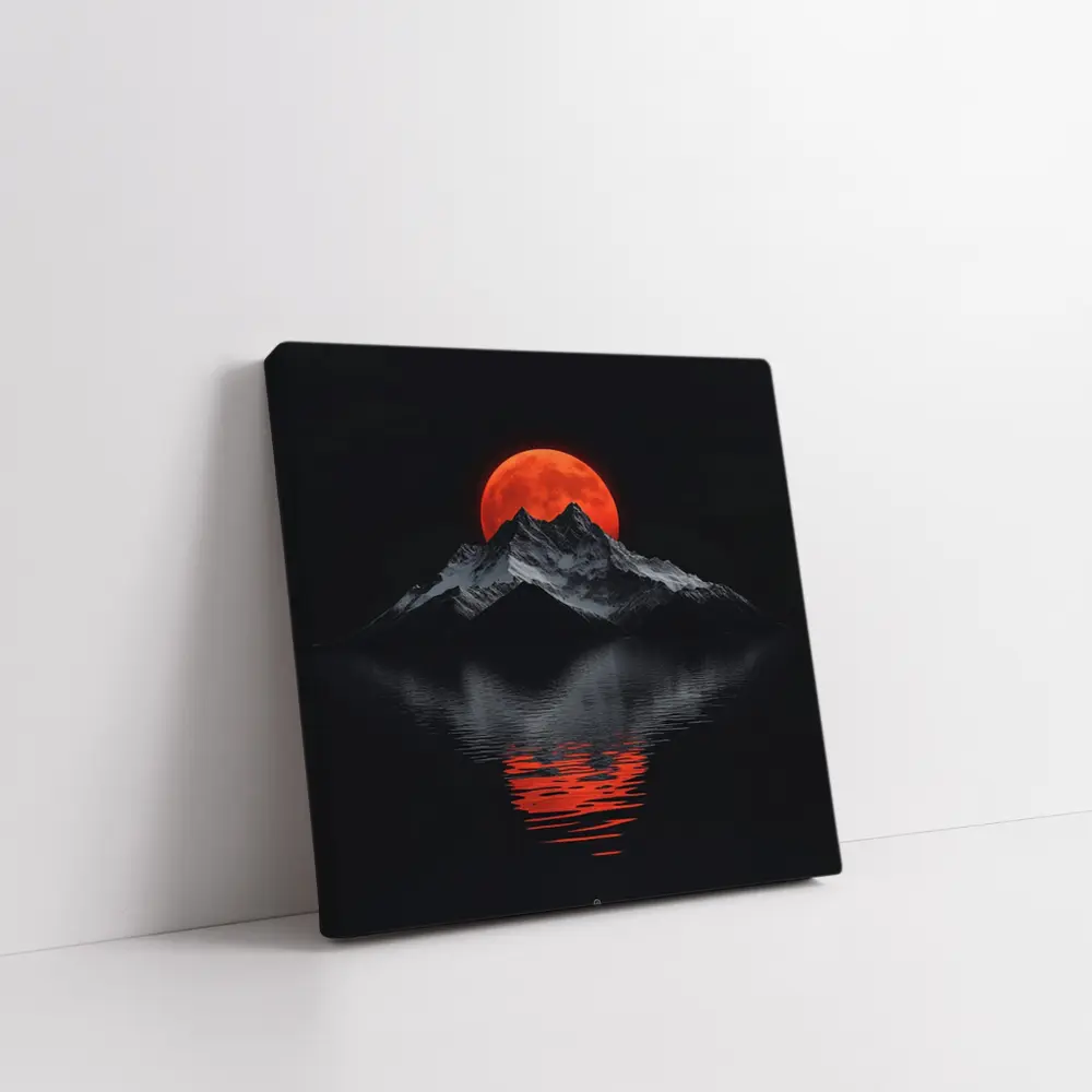 Red Blood Moon Over Dark Mountain Lake – Wall Art