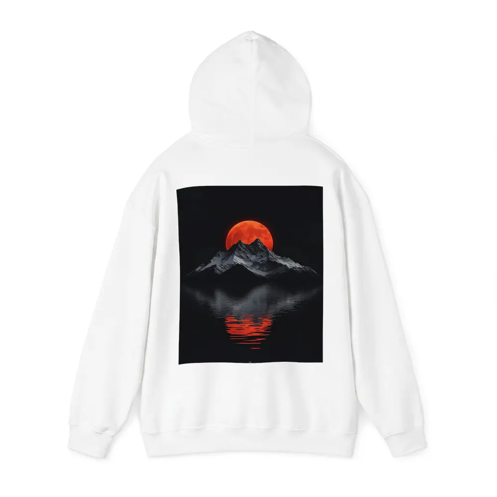 Red Blood Moon Over Dark Mountain Lake – Hoodies