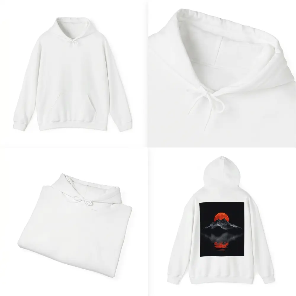 Red Blood Moon Over Dark Mountain Lake – Hoodies