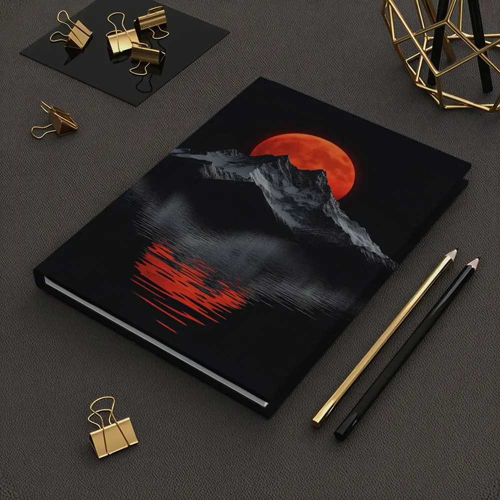 Red Blood Moon Over Dark Mountain Lake – Notebooks