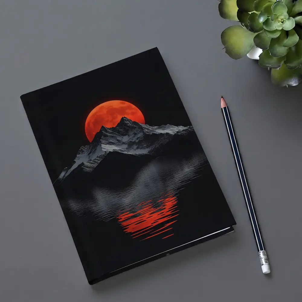 Red Blood Moon Over Dark Mountain Lake – Notebooks