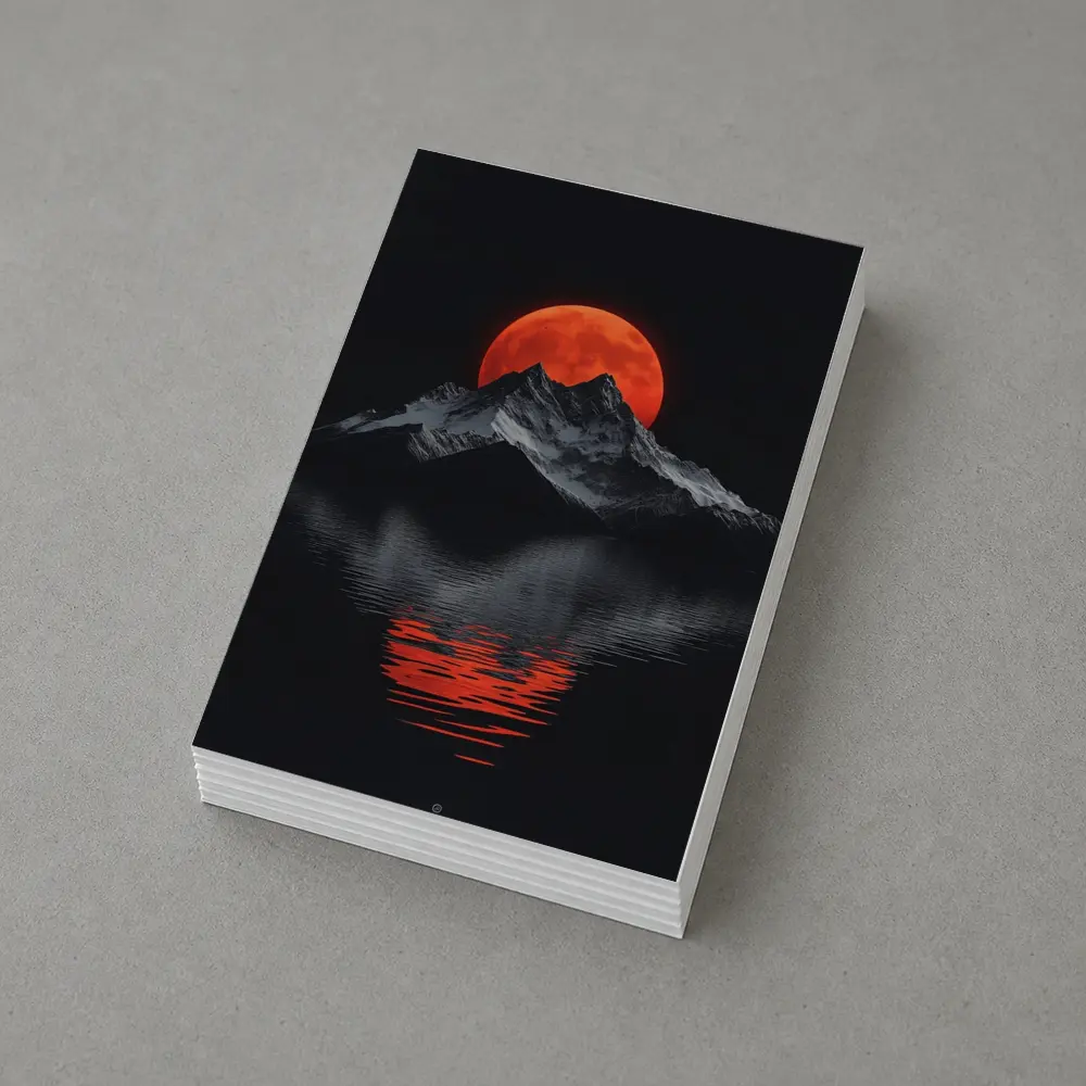 Red Blood Moon Over Dark Mountain Lake – Postcards