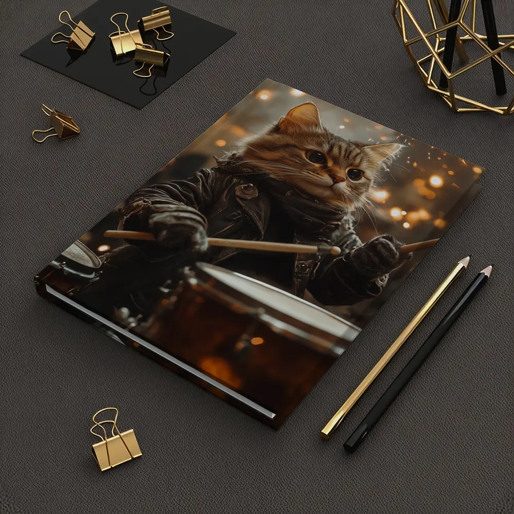 Tabby Cat Drummer Leather Jacket Sparks – Notebooks