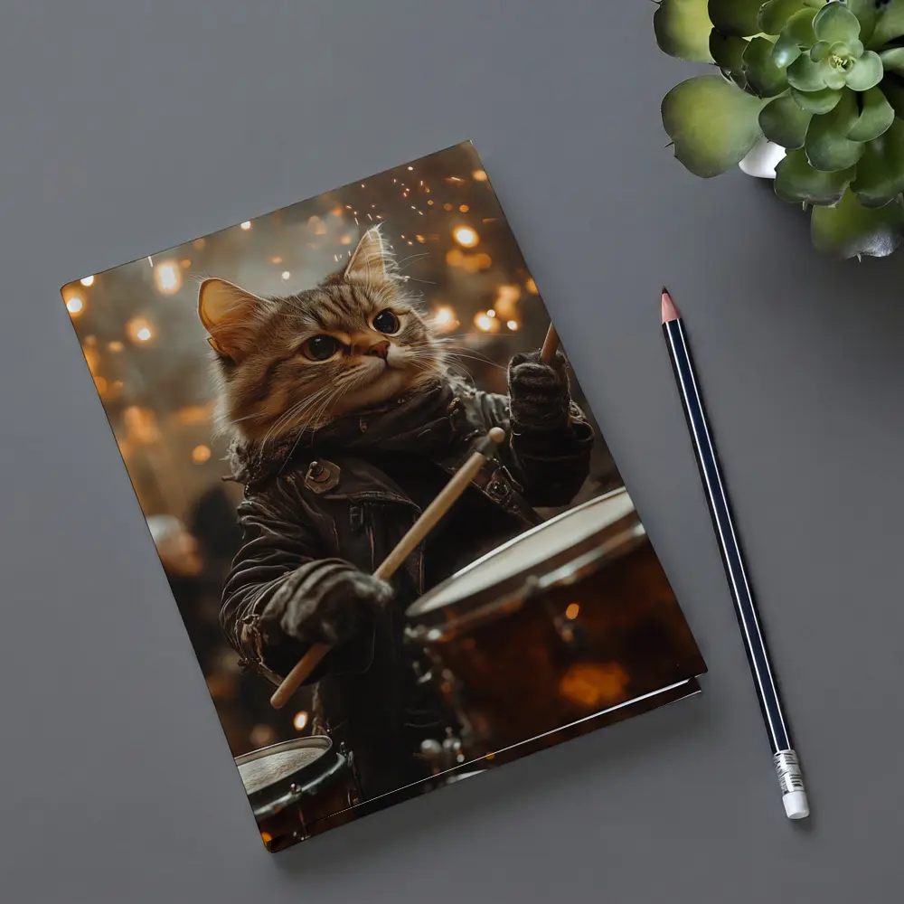 Tabby Cat Drummer Leather Jacket Sparks – Notebooks