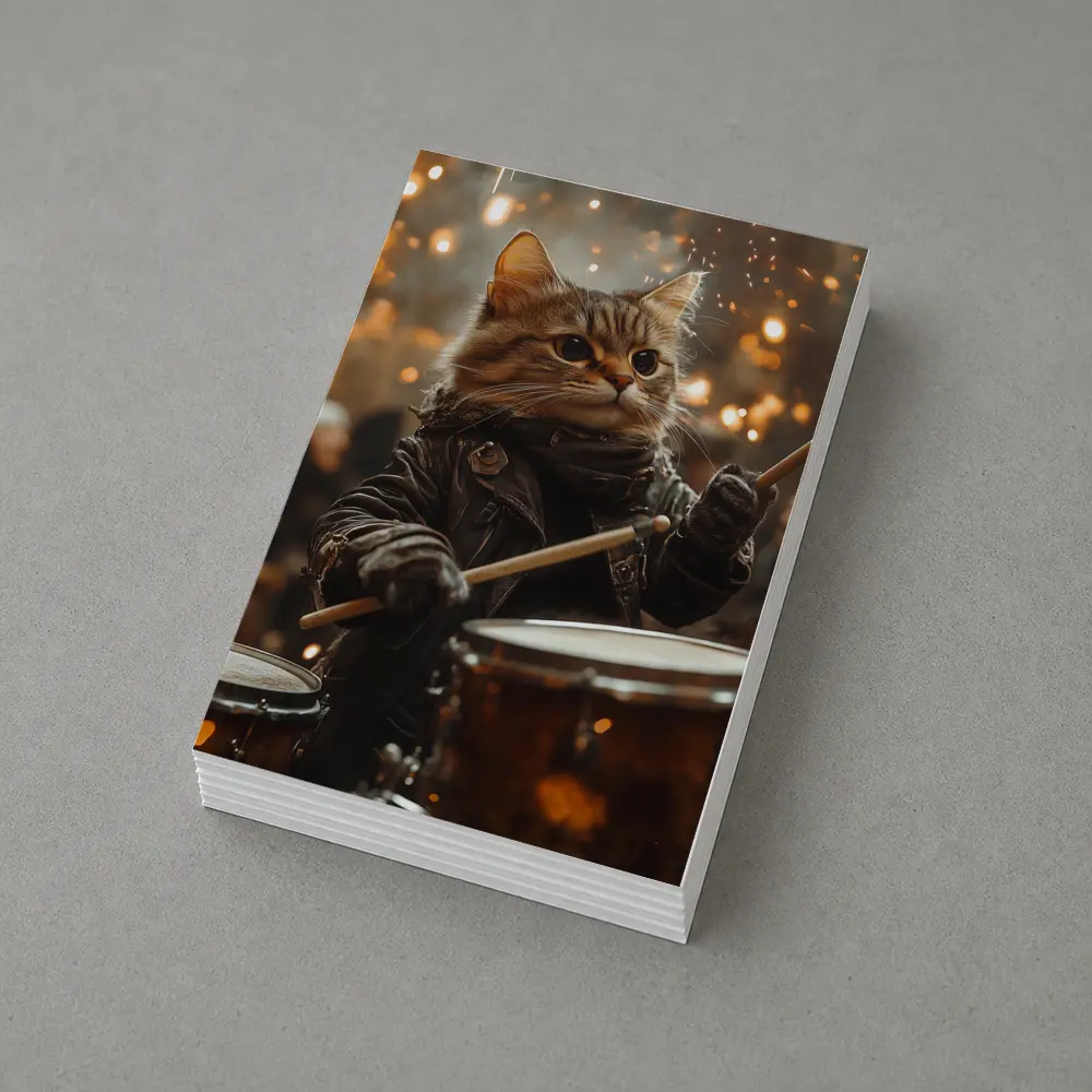 Tabby Cat Drummer Leather Jacket Sparks – Postcards
