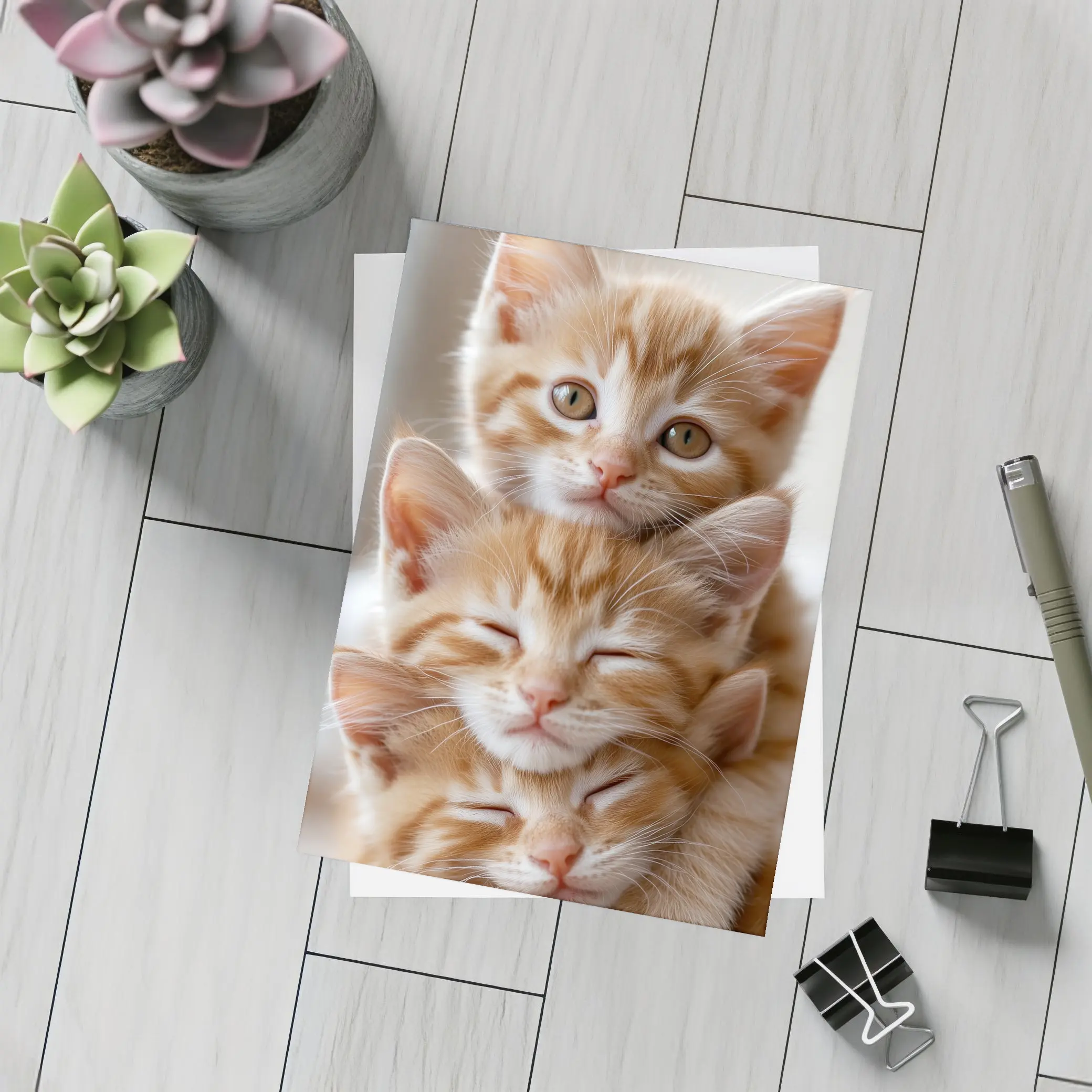 Two Orange Tabby Kittens Soft Light Background – Postcards