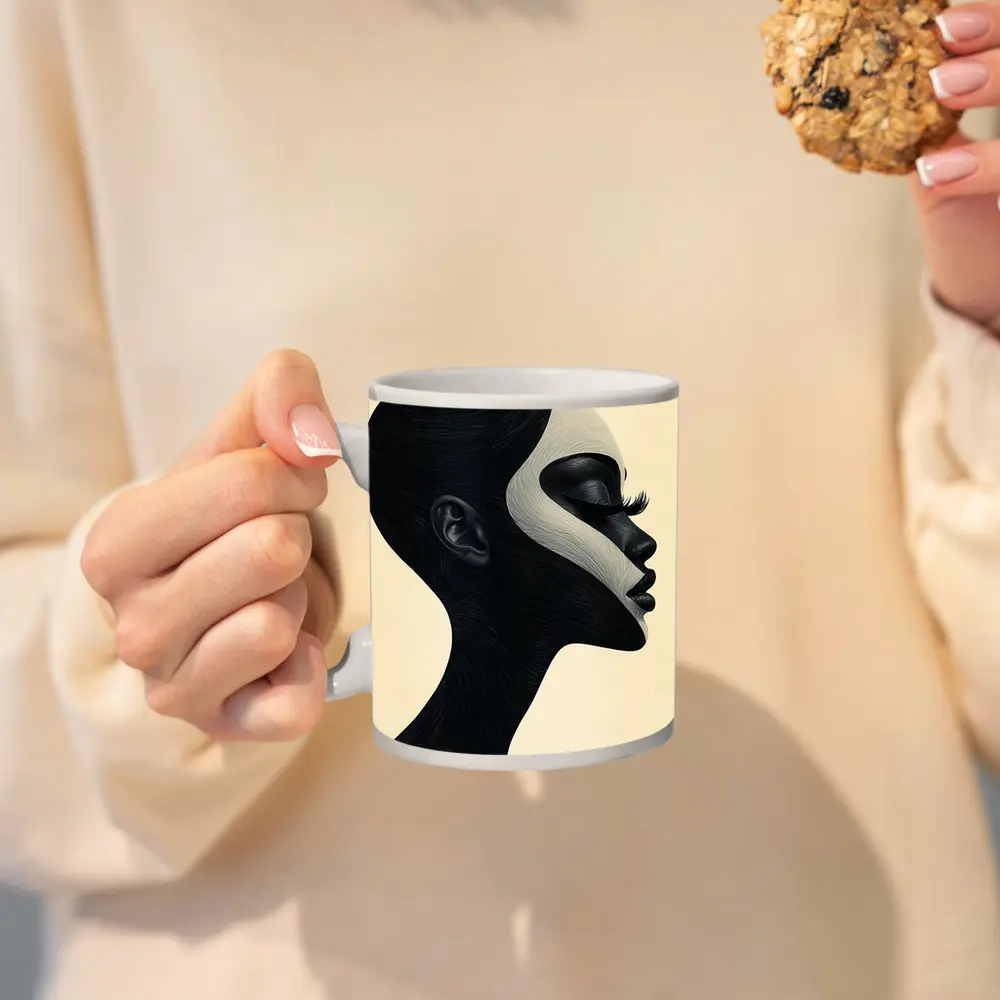 Black White Profile Portrait Abstract Art – Mugs