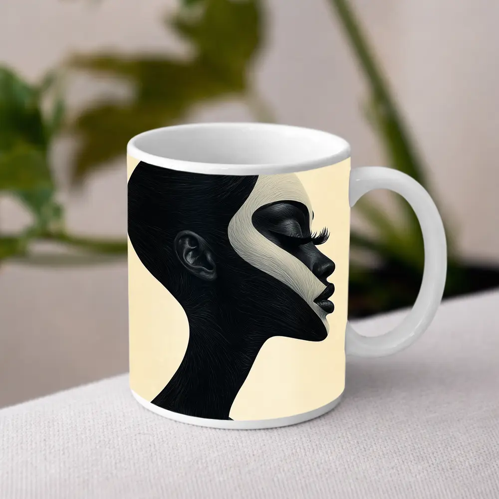 Black White Profile Portrait Abstract Art – Mugs