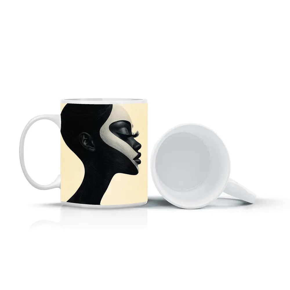 Black White Profile Portrait Abstract Art – Mugs