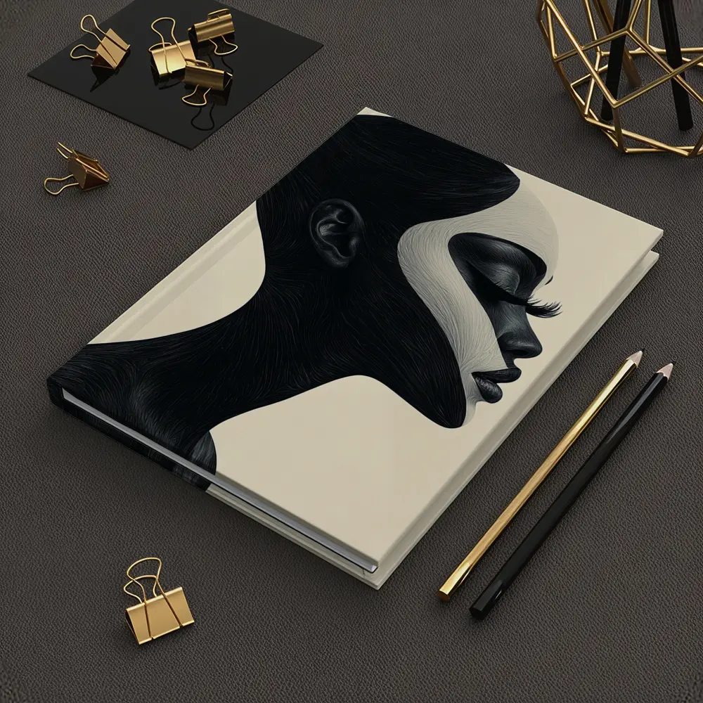 Black White Profile Portrait Abstract Art – Notebooks