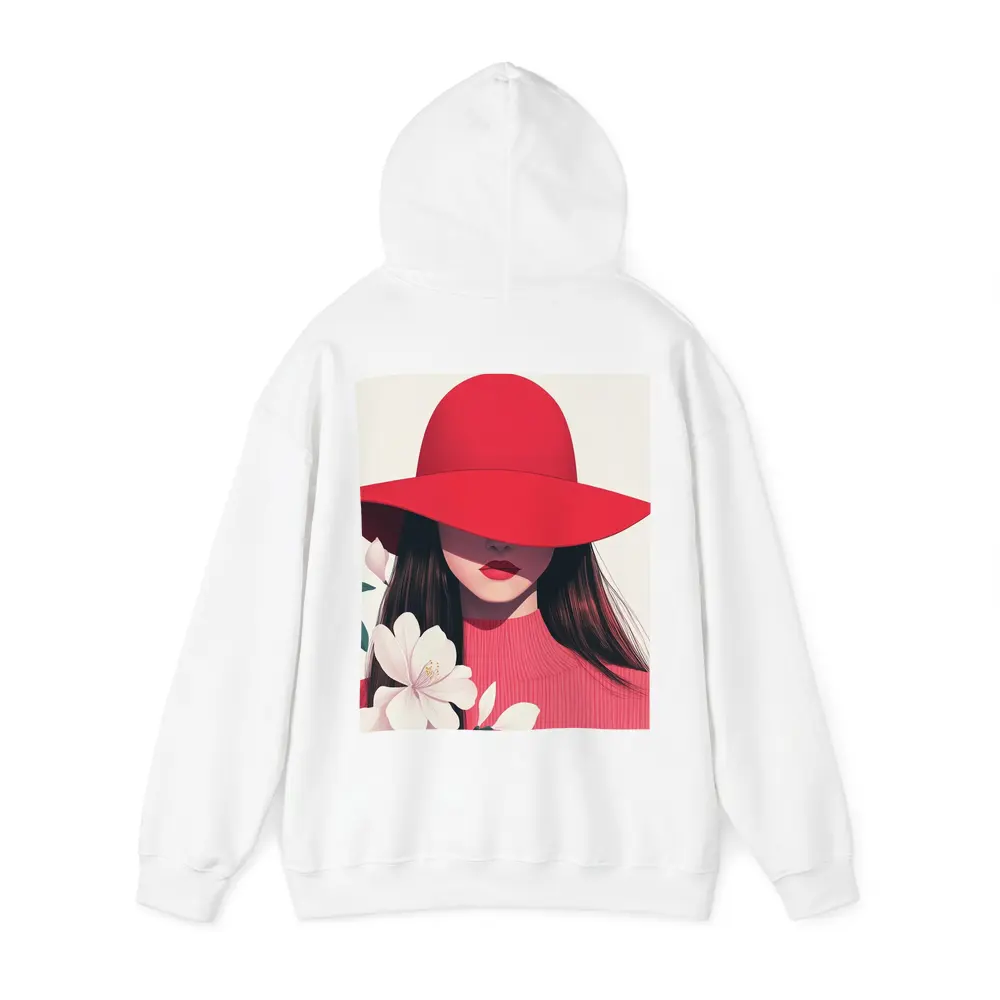 Woman Red Hat White Flowers Minimal Art – Hoodies