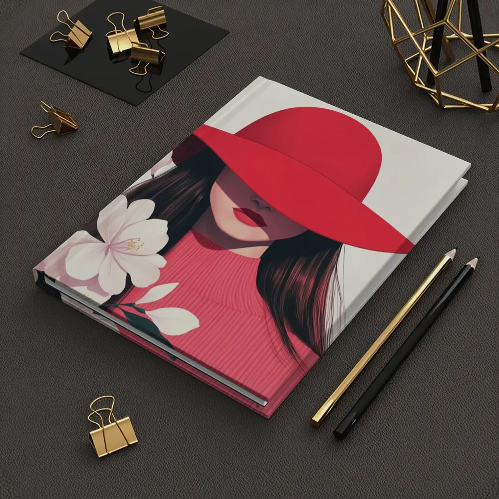 Woman Red Hat White Flowers Minimal Art – Notebooks