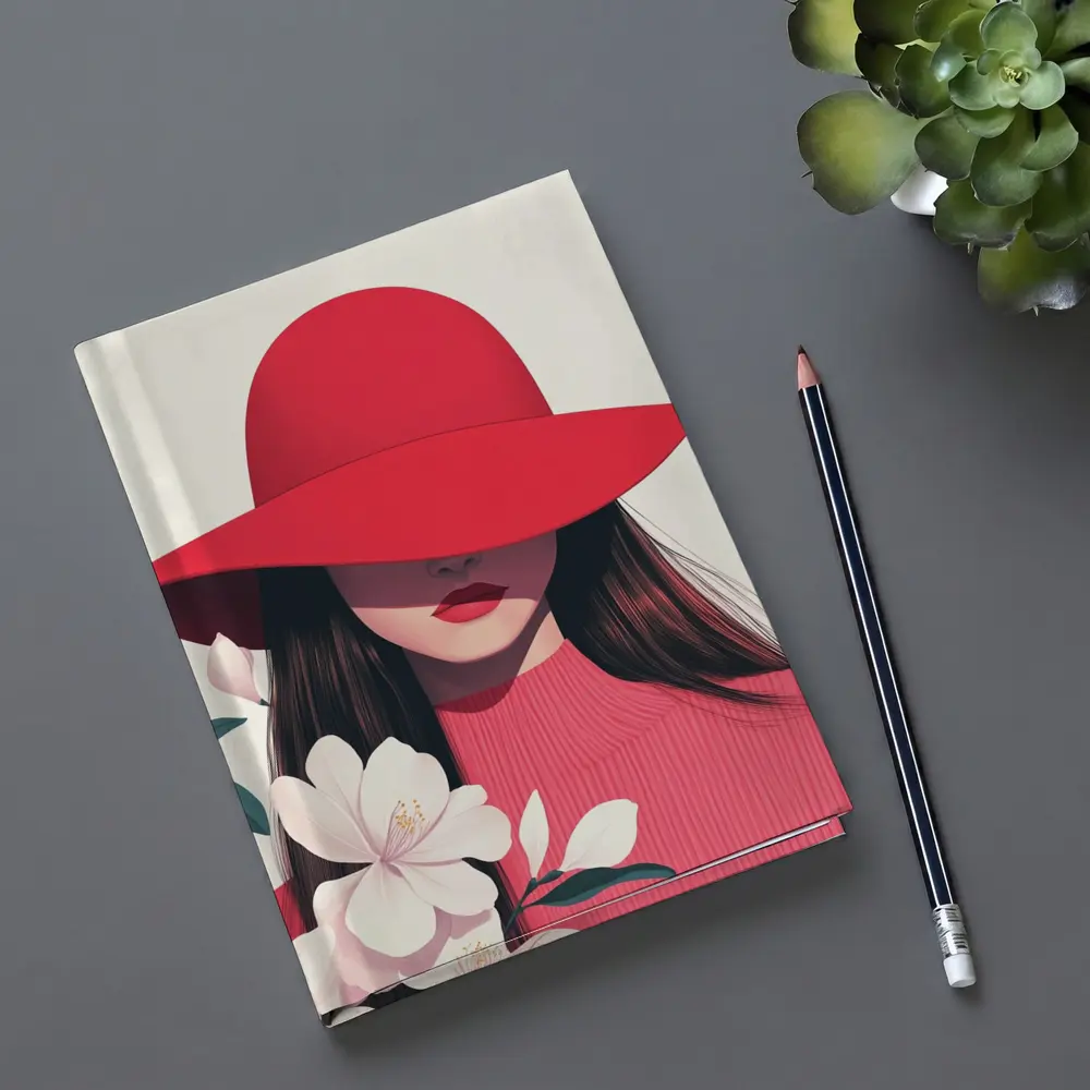 Woman Red Hat White Flowers Minimal Art – Notebooks