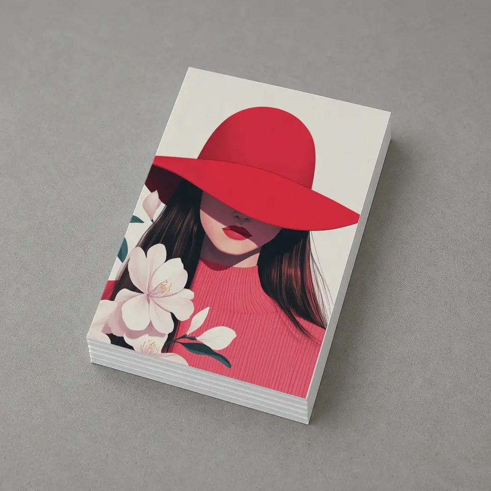 Woman Red Hat White Flowers Minimal Art – Postcards