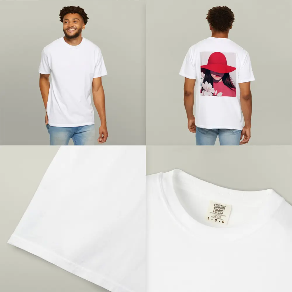 Woman Red Hat White Flowers Minimal Art – T-Shirts