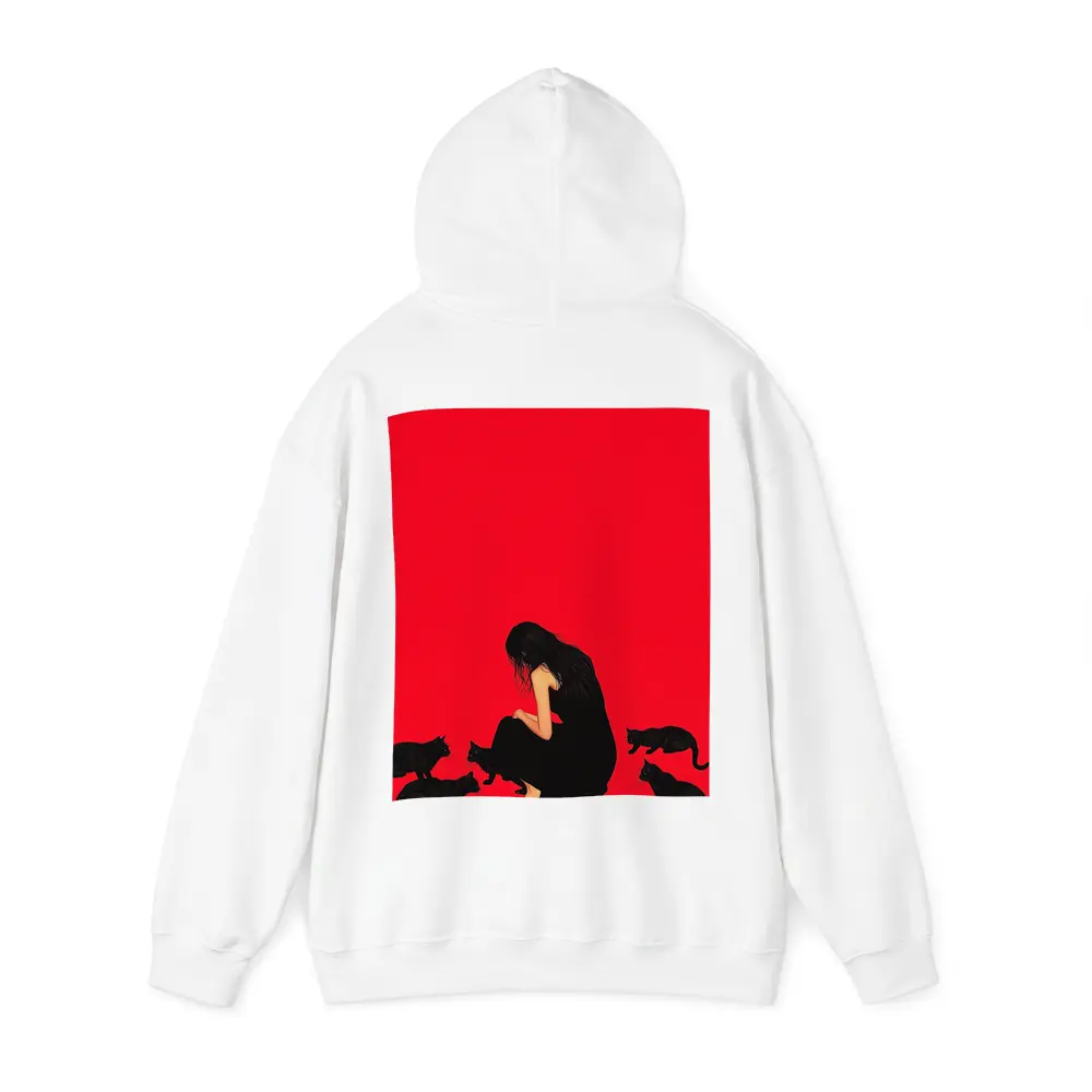 Woman Sitting With Black Cats Red Background – Hoodies