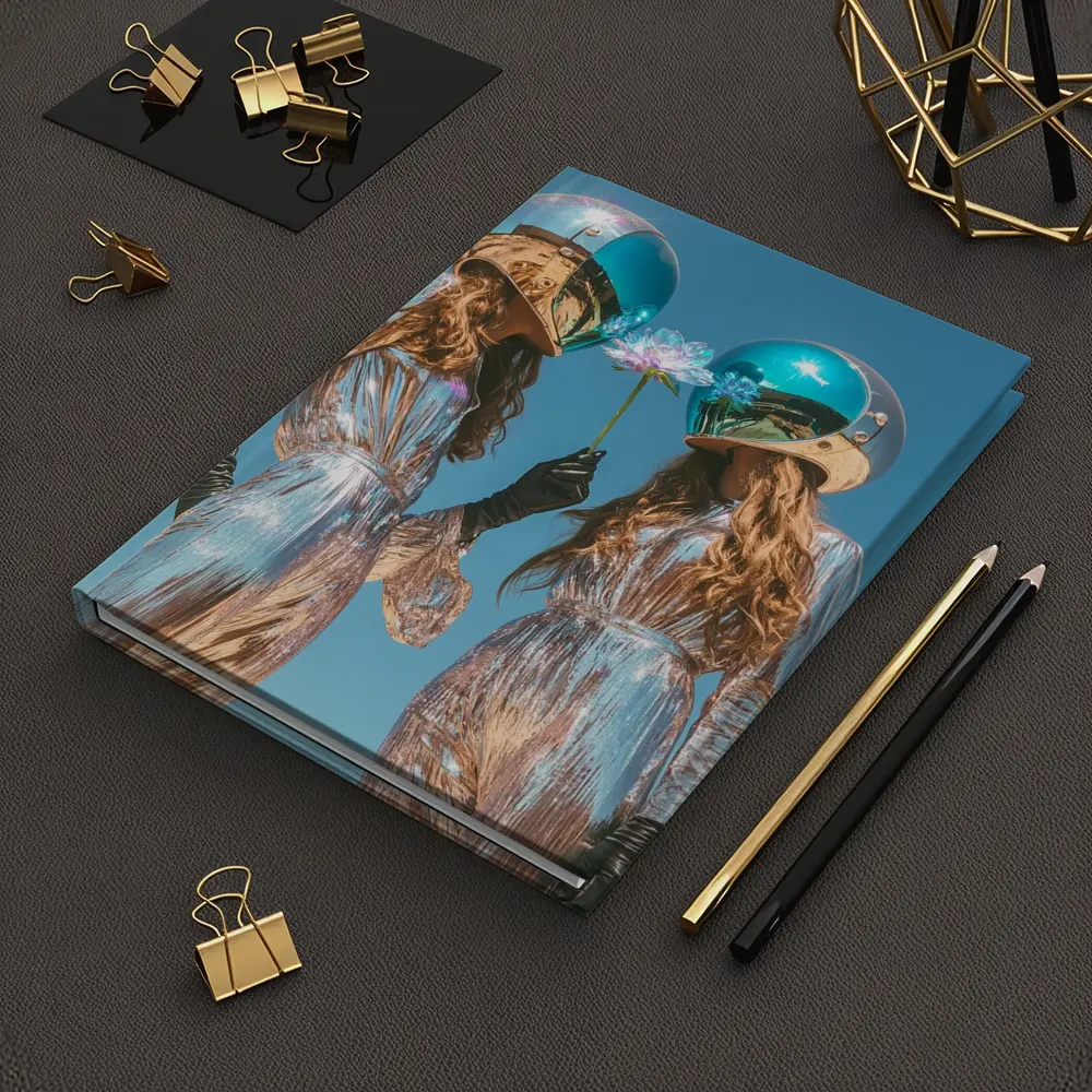 Two Women Astronaut Helmets Silver Suits Sky – Notebooks