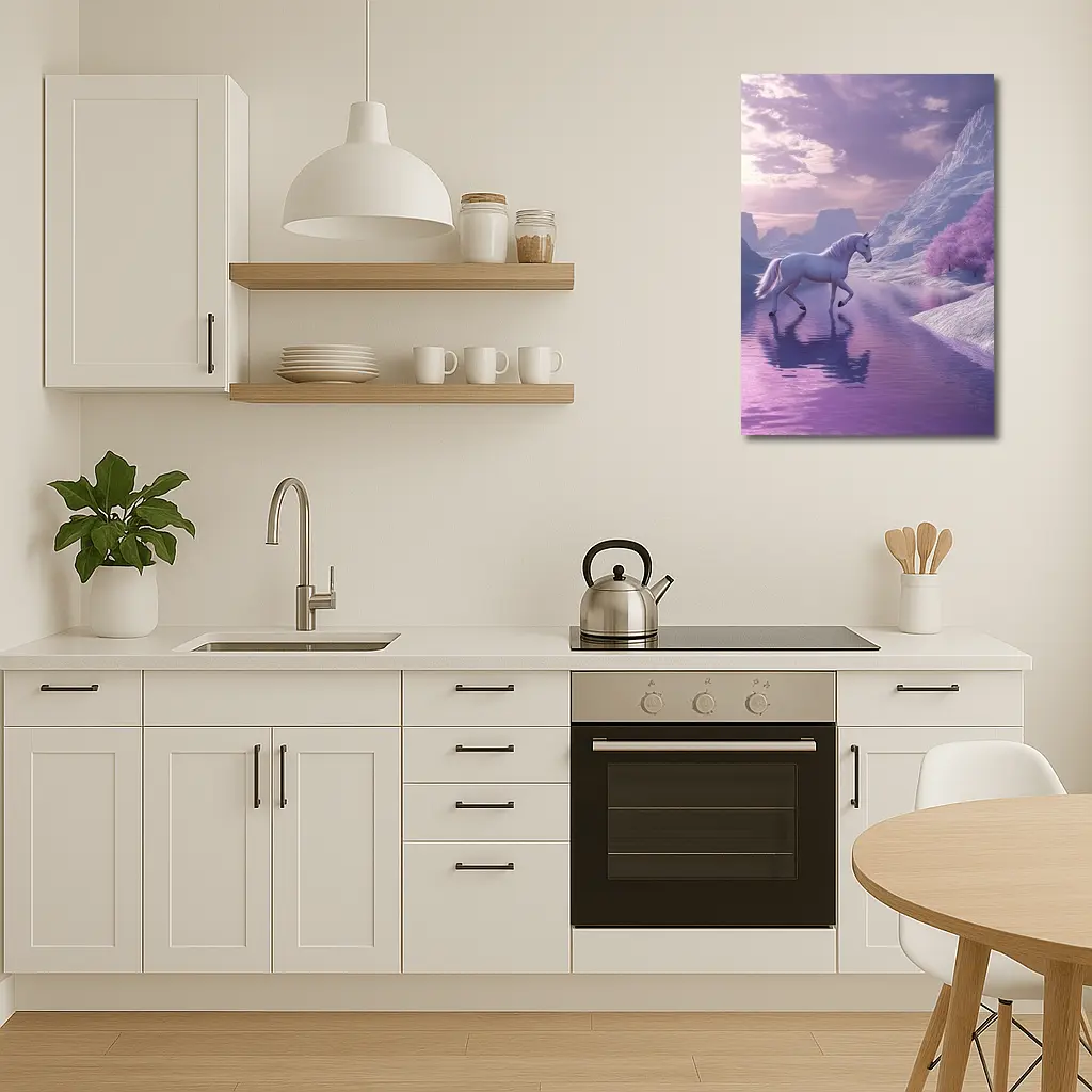 White Unicorn Walking Purple Winter Landscape – Wall Art