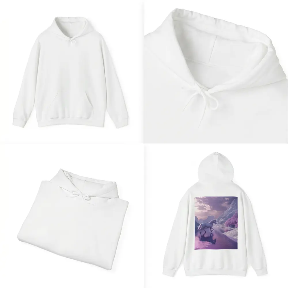 White Unicorn Walking Purple Winter Landscape – Hoodies
