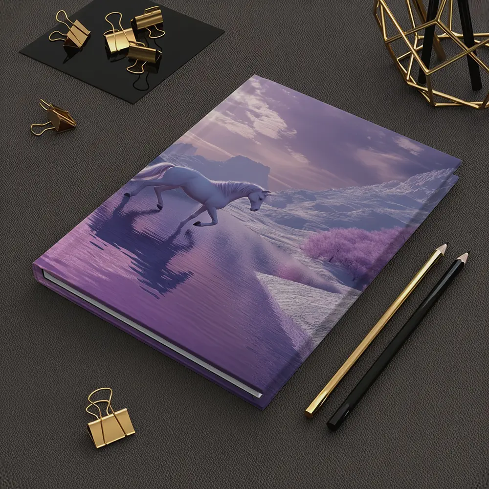 White Unicorn Walking Purple Winter Landscape – Notebooks