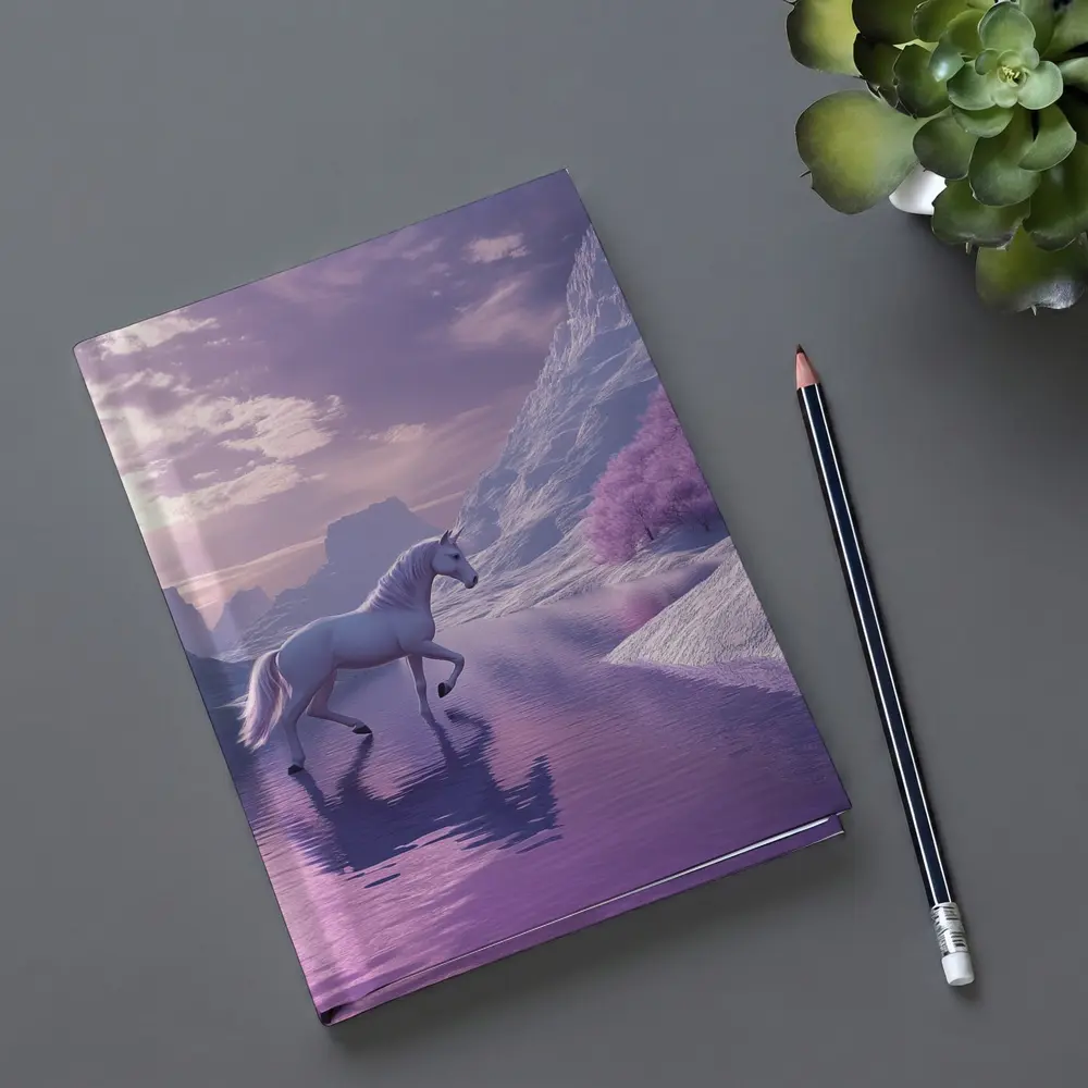 White Unicorn Walking Purple Winter Landscape – Notebooks