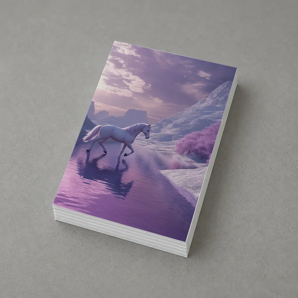 White Unicorn Walking Purple Winter Landscape – Postcards