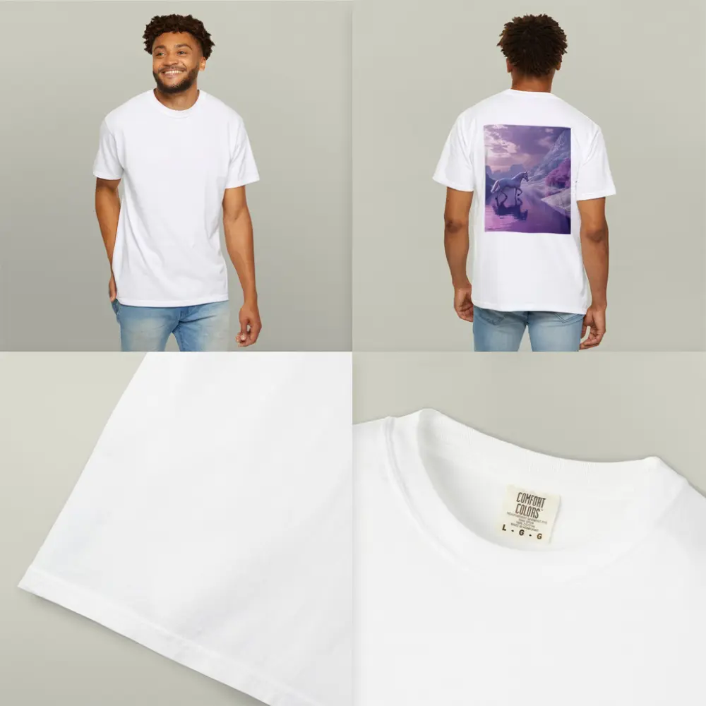 White Unicorn Walking Purple Winter Landscape – T-Shirts