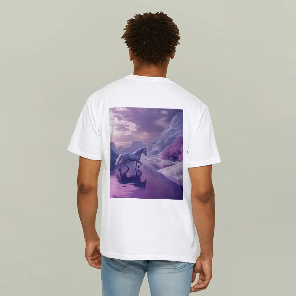 White Unicorn Walking Purple Winter Landscape – T-Shirts