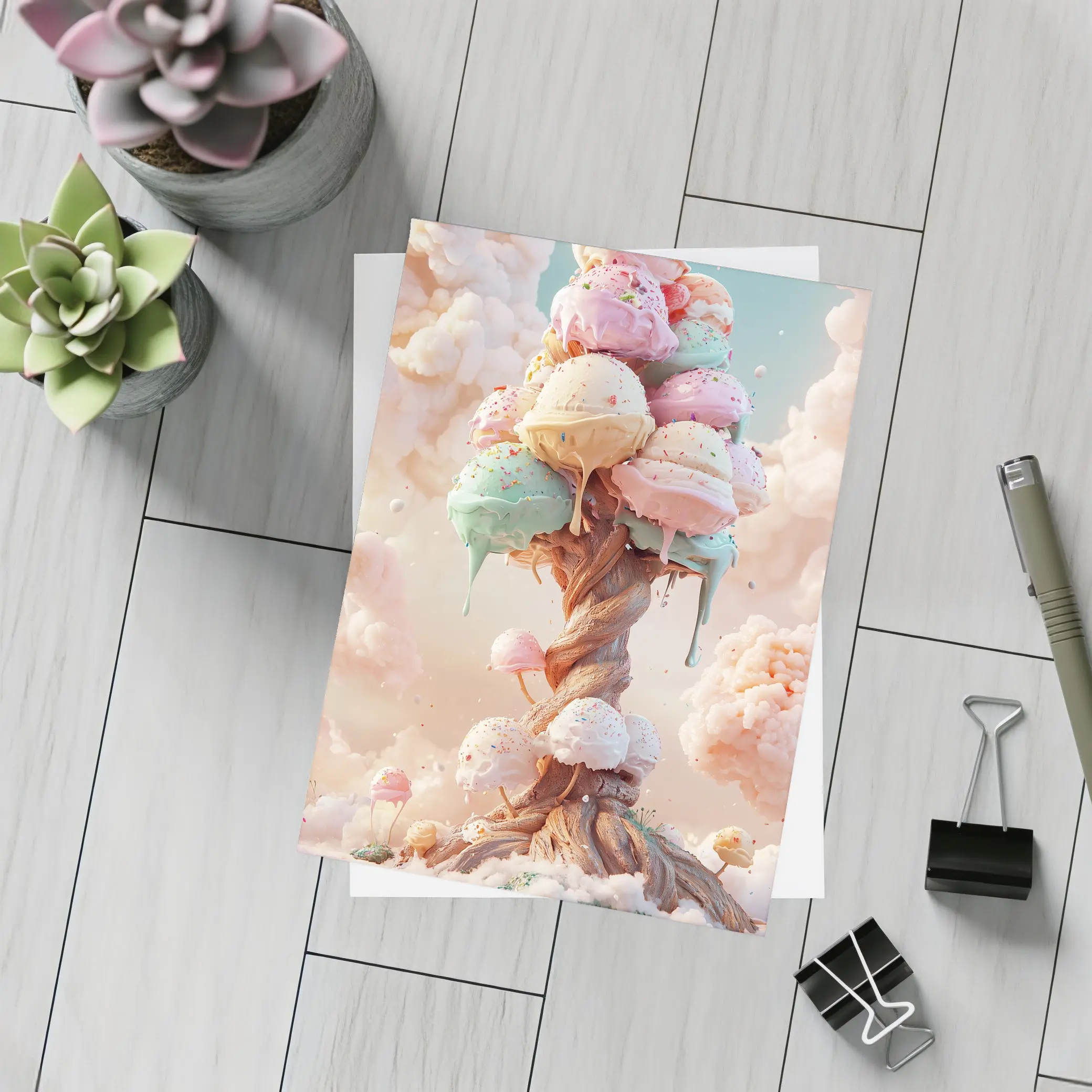 Ice Cream Tree Fantasy Pastel Sky – Postcards