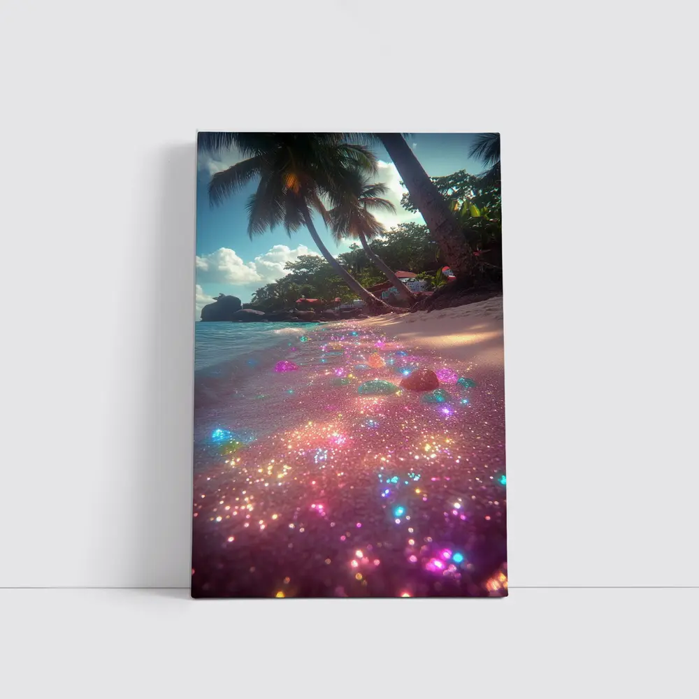 Glitter Beach Tropical Palm Trees Colorful Sand – Wall Art