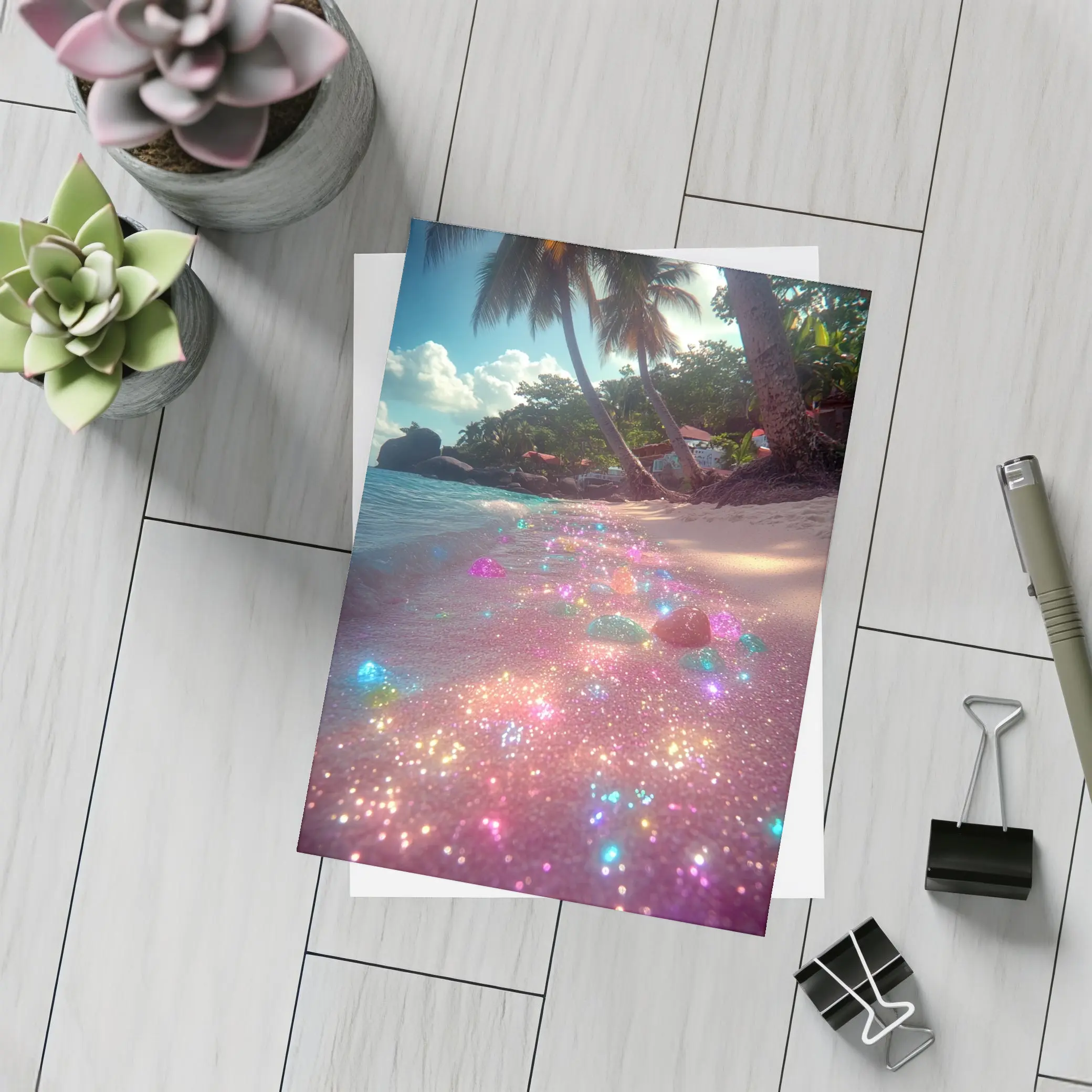 Glitter Beach Tropical Palm Trees Colorful Sand – Postcards
