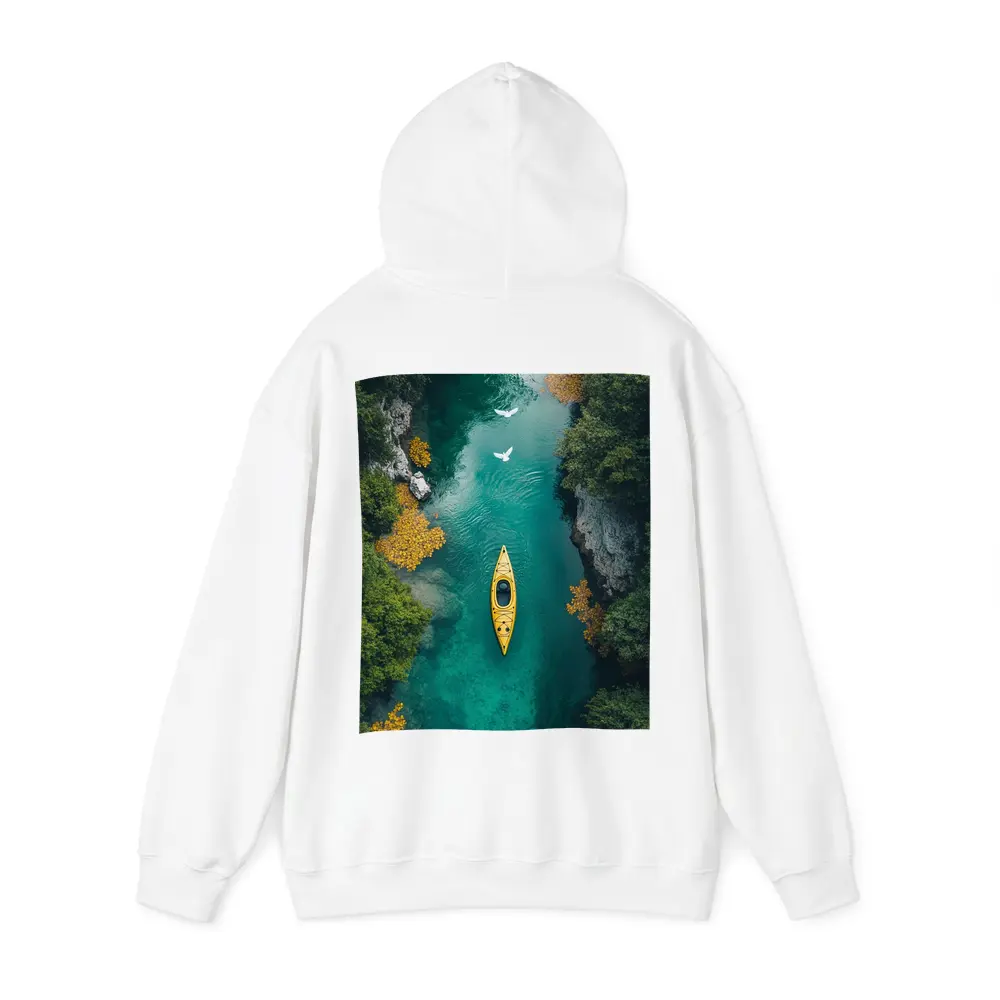 Yellow Kayak Aerial View Turquoise River – Hoodies