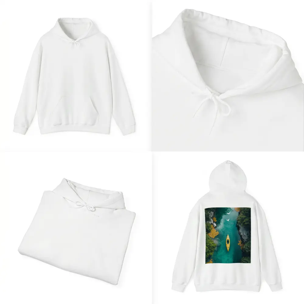 Yellow Kayak Aerial View Turquoise River – Hoodies