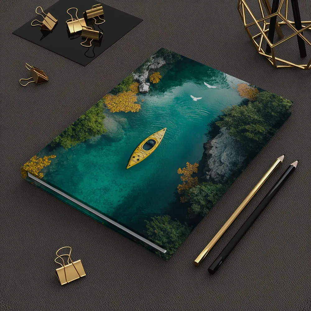 Yellow Kayak Aerial View Turquoise River – Notebooks