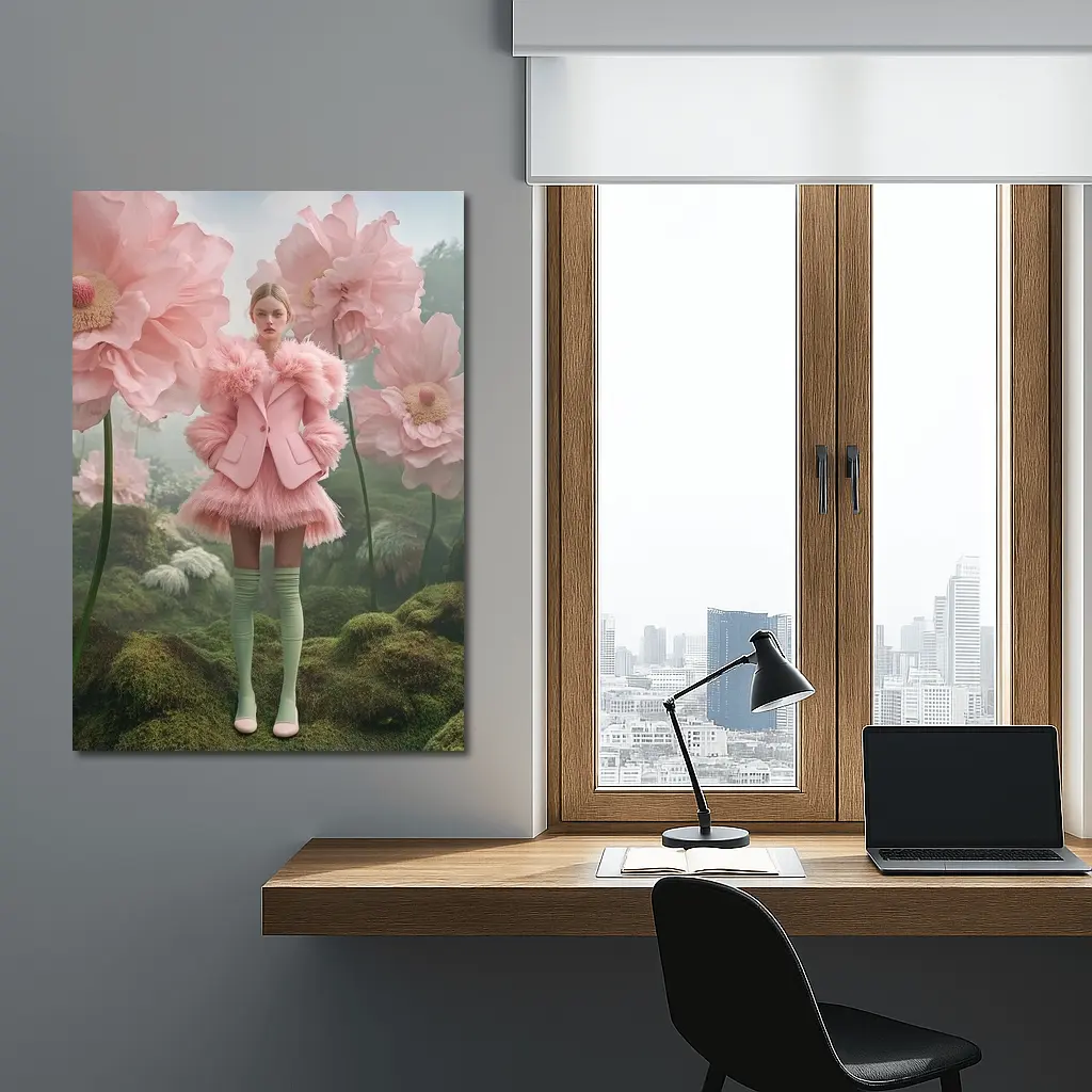 Pink Fashion Woman Giant Floral Fantasy – Wall Art