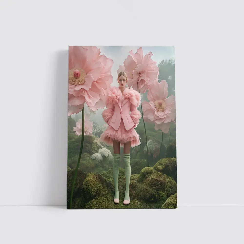 Pink Fashion Woman Giant Floral Fantasy – Wall Art