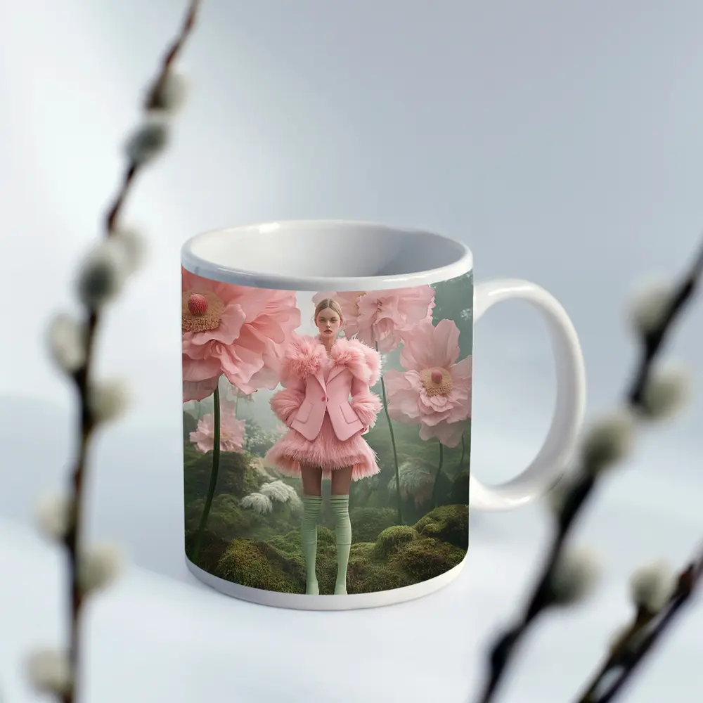 Pink Fashion Woman Giant Floral Fantasy – Mugs