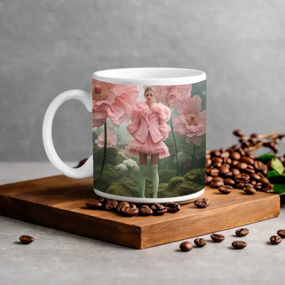 Pink Fashion Woman Giant Floral Fantasy – Mugs