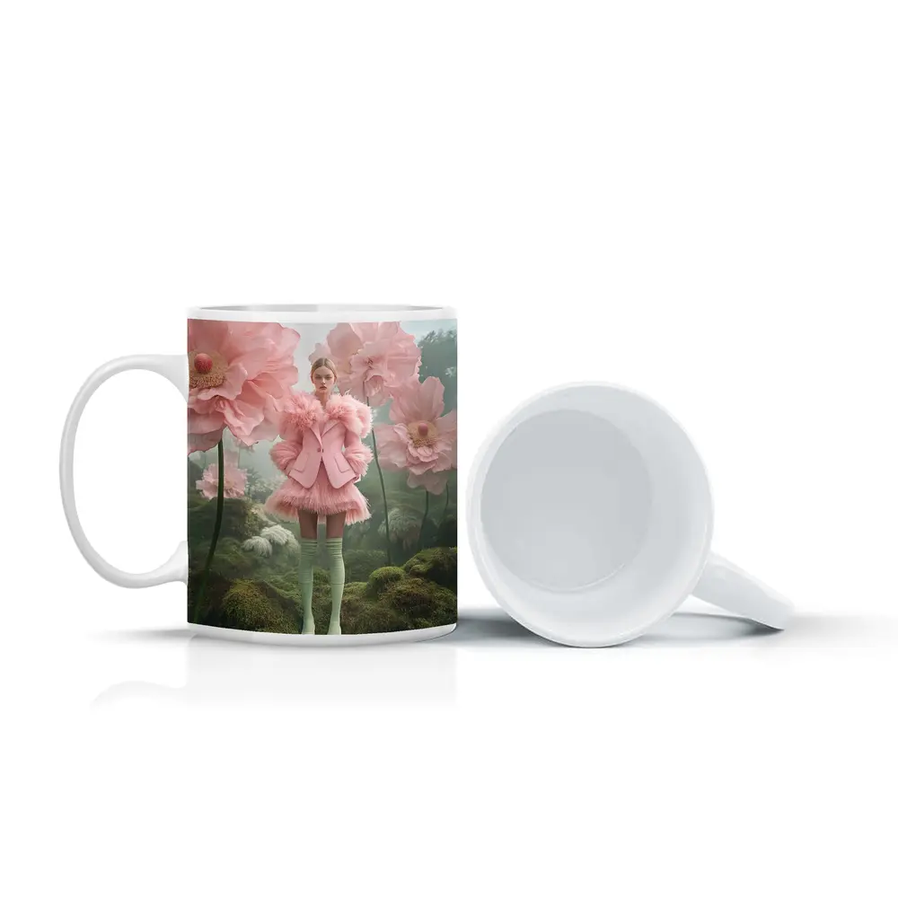 Pink Fashion Woman Giant Floral Fantasy – Mugs