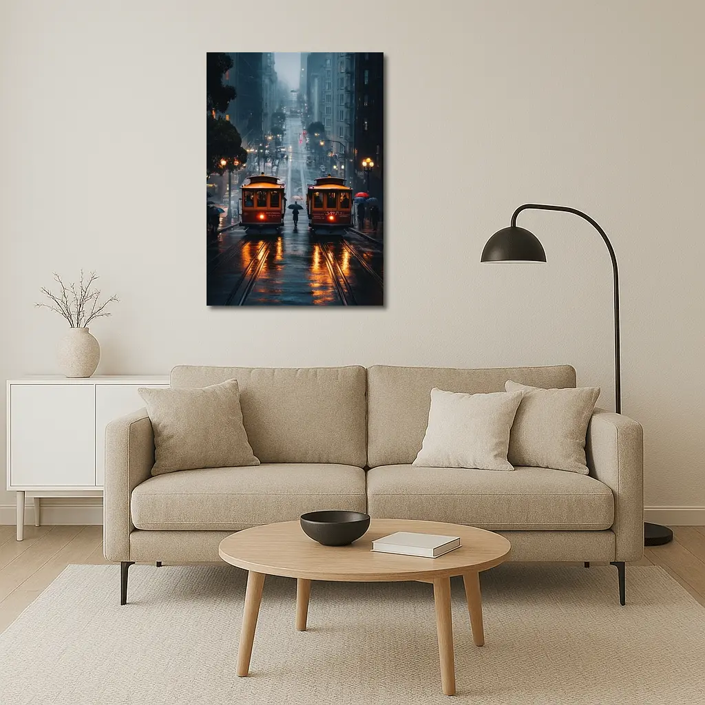San Francisco Cable Cars Rainy City Street – Wall Art