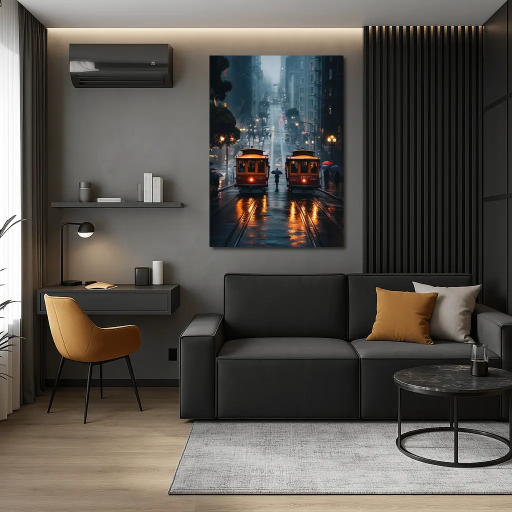 San Francisco Cable Cars Rainy City Street – Wall Art